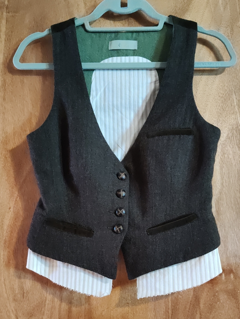 Lulu & Veronica Wool Vest Velvet Cotton Peplum Brown Green Academia Menswear S